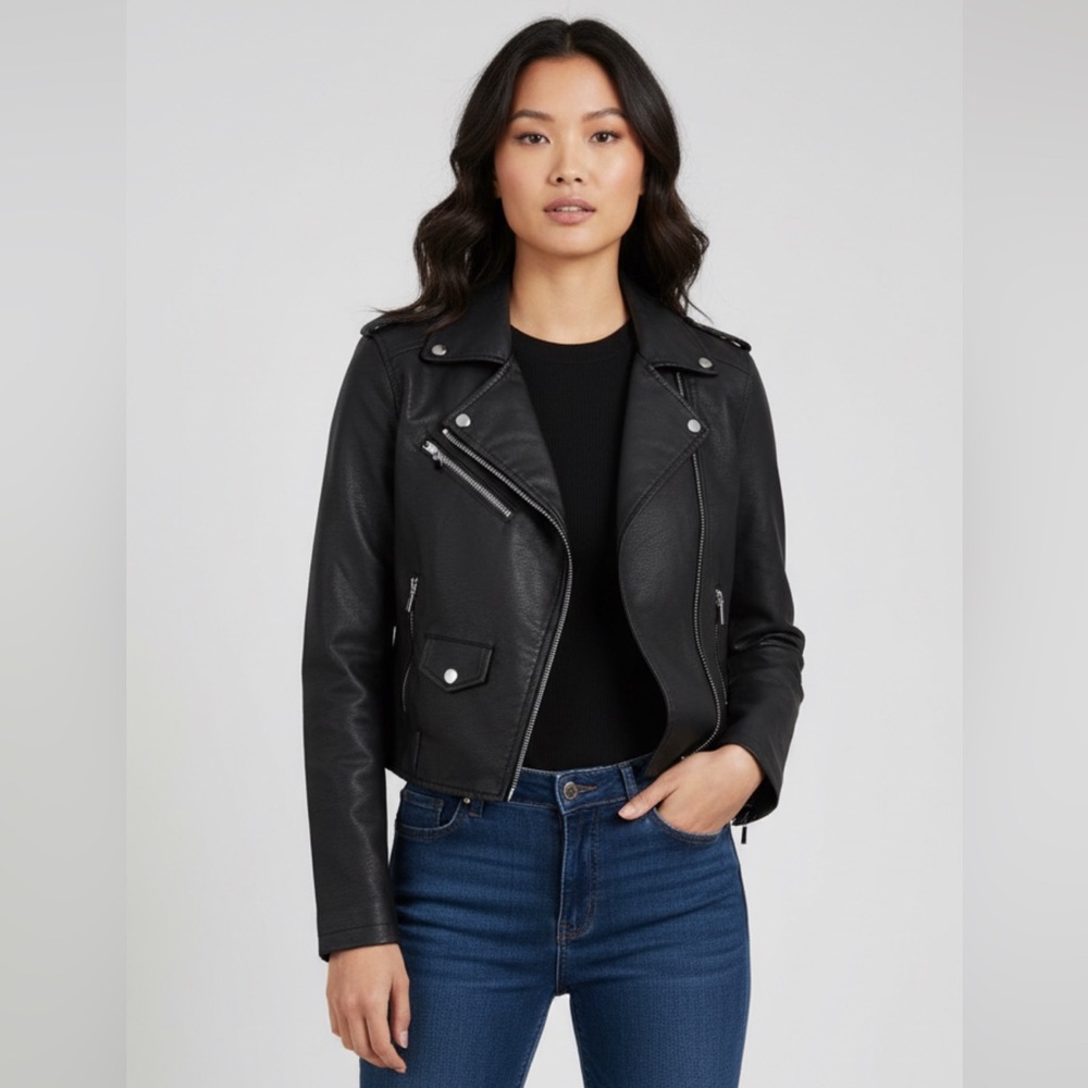 L’Olive Verte Black Leather Jacket